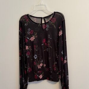 Dynamite Black Floral Sheer Blouse